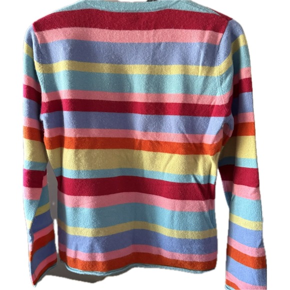 Garnet Hill 100% Cashmere Sweater Womens Medium Multi Color Striped Crew Neck M - Picture 2 of 5